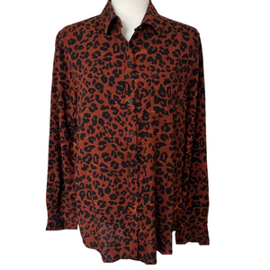 BeachLunchLounge Animal Print Long Sleeve 100% Viscose Button Up Shirt L Office